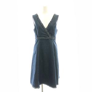 デニムワンピース 膝丈 ノースリーブ リネン混 36 ネイビー /HK OS