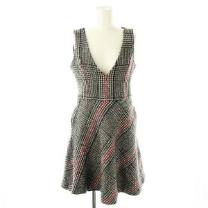 ウール チェック ワンピース ひざ丈 36 ブラック ホワイト /DF OS