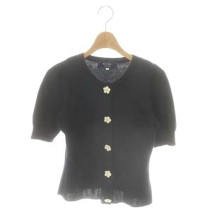 フラワーボタン カーディガン ニット 半袖 38 ネイビー /DF OS