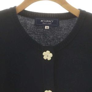 M'S GRACY フラワーボタン カーディガン ニット 半袖 38 ネイビー /DF OS