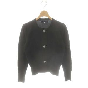 パールボタン ロゴ刺繍 カーディガン ニット クルーネック 38 黒 ブラック /AT OS
