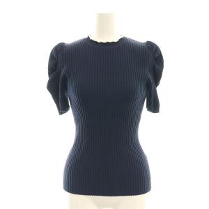 ハーフスリーブリブニットプルオーバー カットソー 半袖 36 紺 ネイビー /AT OS