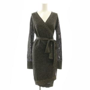 ラメ カシュクール ワンピース 長袖 ミモレ ロング S 黒 ゴールド色 /NR OS