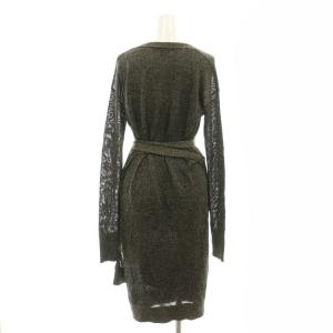 DIANE von FURSTENBERG ラメ カシュクール ワンピース 長袖 ミモレ ロング S 黒 ゴールド色 /NR OS