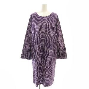 ワンピース 長袖 膝丈 波柄 コットン S 紫 /NR OS