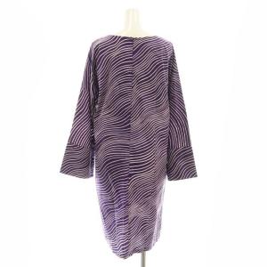 marimekko ワンピース 長袖 膝丈 波柄 コットン S 紫 /NR OS