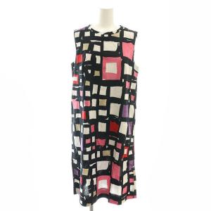 ワンピース ノースリーブ 膝丈 総柄 コットン 36 黒 マルチカラー /NR OS