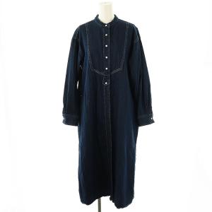 エニィ any デニムブザムシャツワンピース ロング 長袖 F ネイビー /DO OS