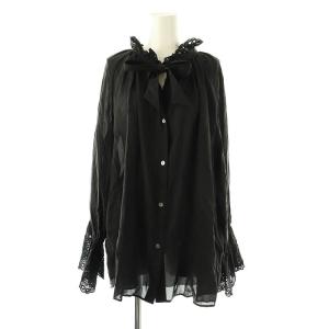 24AW カットワークギャザーブラウス プルオーバー リボン 黒 ブラック /CX OS