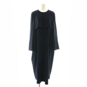 PEダブルクロス ノーカラードレス ワンピース マキシ ロング 38 紺 ネイビー /AT OS