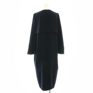 ENFOLD PEダブルクロス ノーカラードレス ワンピース マキシ ロング 38 紺 ネイビー /AT OS