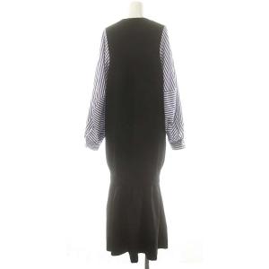 ENFOLD VEST-LAYERED DRESS ワンピース ロング 長袖 ニット ストライプ 38 ブラック ブルー