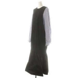 ENFOLD VEST-LAYERED DRESS ワンピース ロング 長袖 ニット ストライプ 38 ブラック ブルー