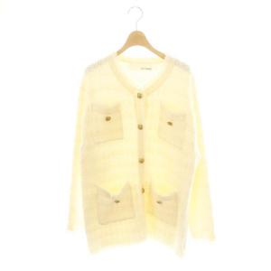 ツイードニットジャケット ノーカラー フリンジ 金ボタン モヘヤ混 F アイボリー /DO OS SH