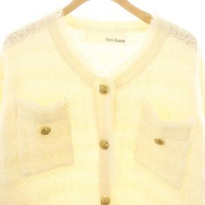 Whim Gazette WhimGazette ツイードニットジャケット ノーカラー フリンジ 金ボタン モヘヤ混 F アイボリー /DO OS SH