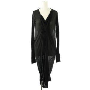 07AW ギャザーロングスリーブワンピース ミモレ ロング 黒 ブラック /AT OS SH