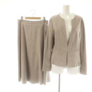 セットアップ スエード調 ノーカラージャケット フレアスカート 40 グレージュ /DO OS