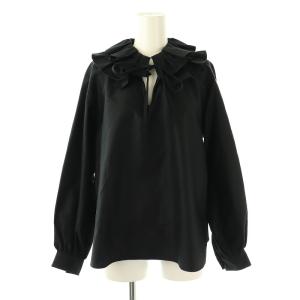 ルミエールモールスキン ラッフルカラーブラウス 長袖 36 黒 ブラック /AT OS