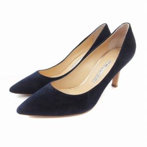 ハイヒールパンプス シューズ ピンヒール ポインテッドトゥ スエード 36.5 23.5 紺 ネイビー