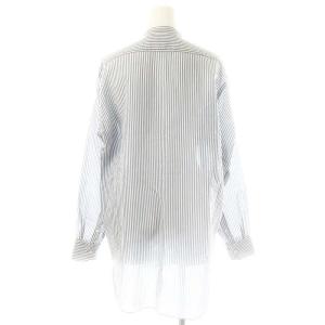 BLAMINK コットンシルクバンドカラーストライプシャツ 長袖 36 ブルー ホワイト /DF OS