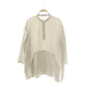 ヘンププルオーバーブラウス シャツ バンドカラー オーバーサイズ M グレー ベージュ /CX OS