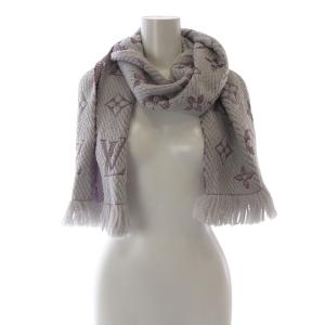 LOUIS VUITTON エシャルプ ロゴマニア マフラー ウール シルク混 フリンジ グレー M73121