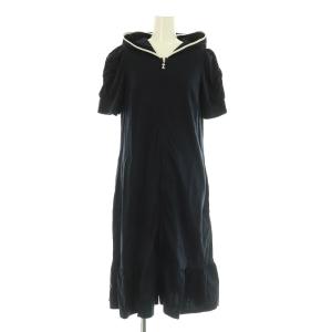 ジップパーカー ワンピース ロング 五分袖 インナー付 42 ネイビー /MY OS