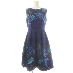 grace フラワー サテン ノースリーブドレス ワンピース ひざ丈 青 ブルー /AT OS