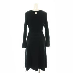 BLUE LABEL CRESTBRIDGE チェック ウール混ベルテッド ワンピース ニット 膝丈 38 ブラック /HK OS