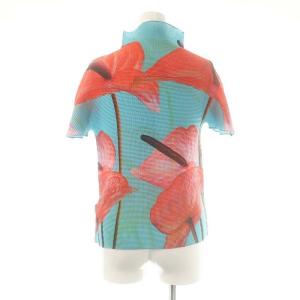 me ISSEY MIYAKE 花柄プリーツ半袖カットソー ミントブルー マルチカラー