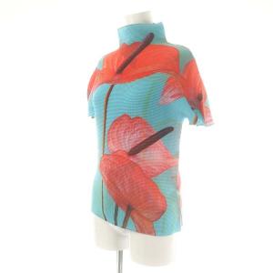 me ISSEY MIYAKE 花柄プリーツ半袖カットソー ミントブルー マルチカラー