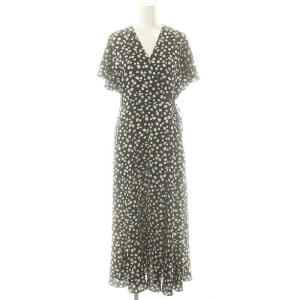 23SS プティフラワープリント カシュクールワンピース ミモレ ロング 34 紺 ネイビー /AT OS