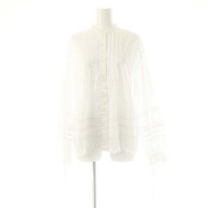 コットンレースコンビ ピンタックブラウス 長袖 36 白 ホワイト /AT OS