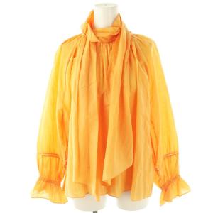 23SS シルクコットン ビッグボウタイブラウス 長袖 36 オレンジ /AT OS