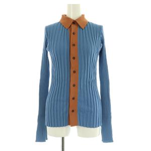 コットンワイドリブ ポロカラープルオーバー ニット カットソー 長袖 S ブルー /MY OS