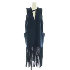 24AW スエードライク ジレワンピース ロング Vネック ストレッチ 36 ネイビー /MY OS