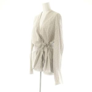 Mame Kurogouchi チェック柄 長袖 カシュクール ブラウス 2 グレー /DF OS