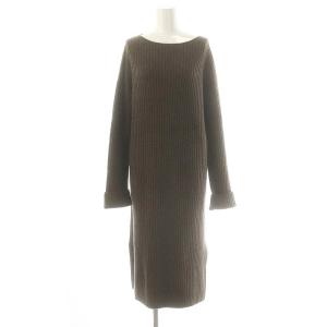 ウールカシミヤリブ ボートネックワンピース ミモレ ロング 長袖 36 茶 ブラウン /AT OS