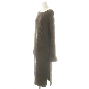 GALERIE VIE ウールカシミヤリブ ボートネックワンピース ミモレ ロング 長袖 36 茶 ブラウン /AT OS