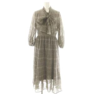 23AW チェックウールボイルボウタイ ワンピース ロング 長袖 36 ブラック グレージュ /ES OS