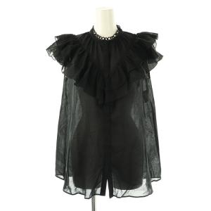 強撚ボイルダブルラッフルブラウス フリル 38 黒 /MI OS