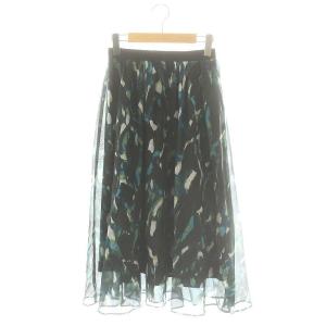 24AW アートプリントギャザータック スカート ロング 総柄 34 ピーコックグリーン マルチカラー