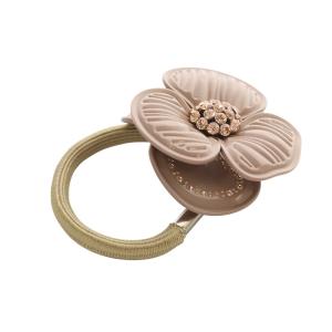 Alexandre De Paris ポニー カメリア ヘアゴム ロゴ ピンクべージュ /SR17