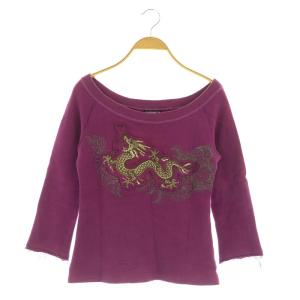 刺繍スウェット カットソー 七分袖 ラウンドネック カットオフ 0 パープル /MY OS