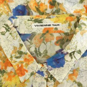 VIVIENNE TAM 花柄 ブラウス 五分袖 コットン 1 オレンジ ネイビー /MY OS