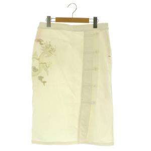 デニムスカート ロング タイト 刺繍 ストレッチ 38 ホワイト /MY OS