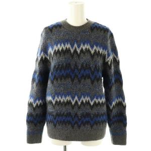 アルパカ混 総柄 ニット セーター 長袖 42 ブルー グレー ブラック /ES OS