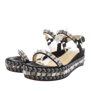 Christian Louboutin カタクロウ スタッズ サンダル ウエッジソール プラットフォーム ストラップ スエード 37 ブラック