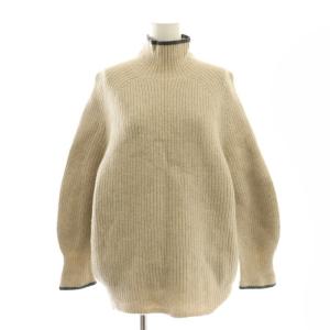 ミドルゲージ畦ラインビッグタートル ニット セーター 長袖 F 茶 ブラウン /AT OS