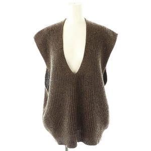 24AW ウールペーパーヤーン片畦ニットベスト Vネック プルオーバー ダークブラウン /DO OS